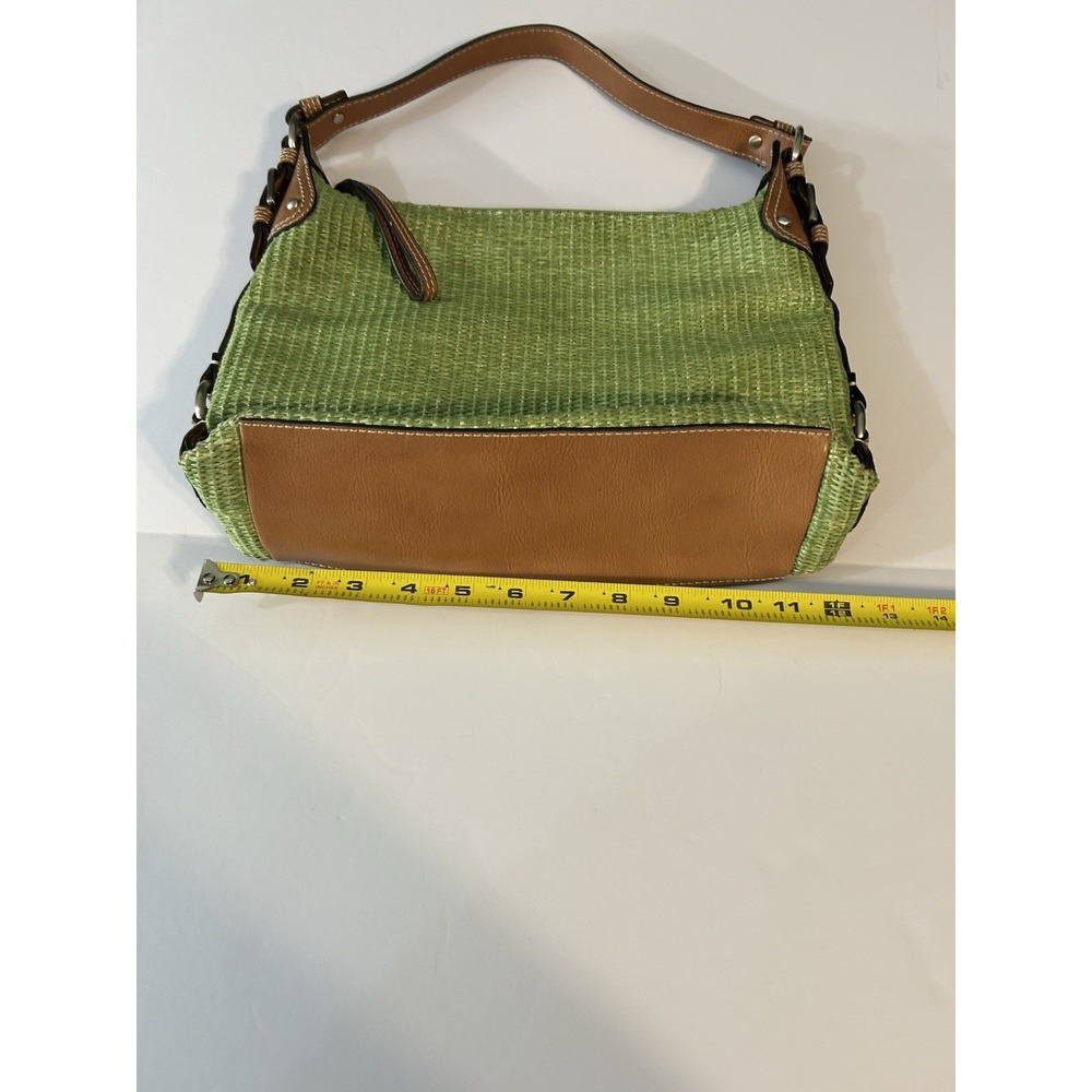 VTG Fossil Genuine Classic‎ Green Woven Rattan Shoulder Purse w/ leather accents - Picture 4 of 5